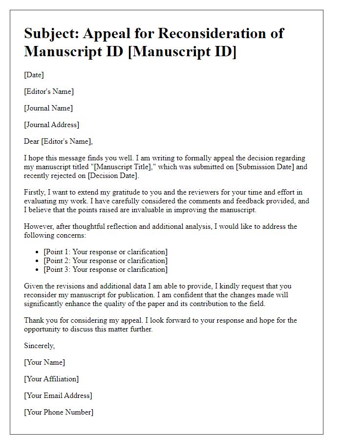 Letter template of appeal for reconsideration of journal manuscript.