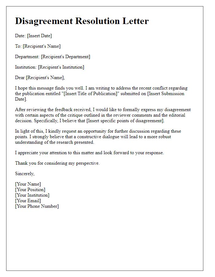 Letter template of disagreement resolution for academic publication.