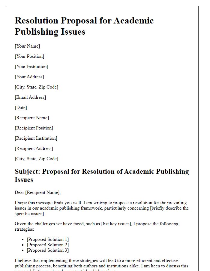 Letter template of resolution proposal for academic publishing issues.