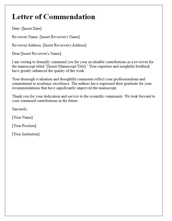 Letter template of commendation for manuscript reviewers.