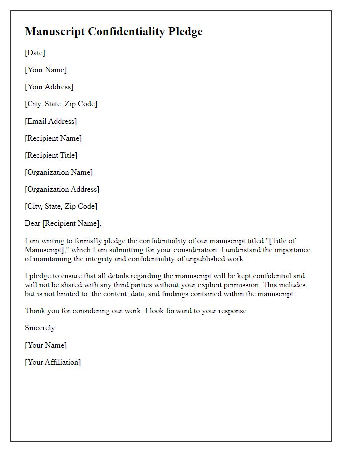 Letter template of manuscript confidentiality pledge