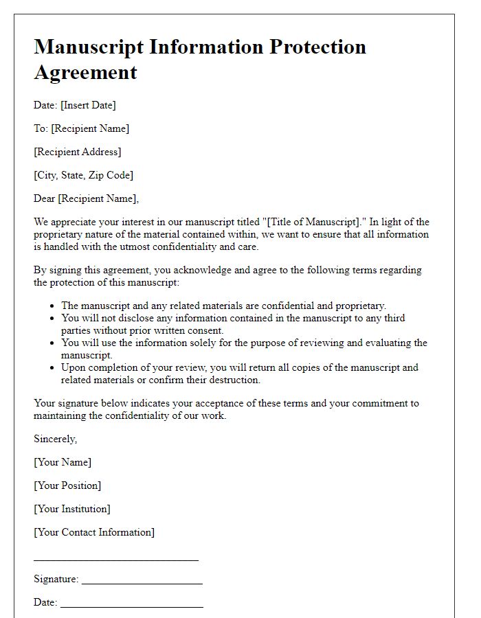 Letter template of manuscript information protection