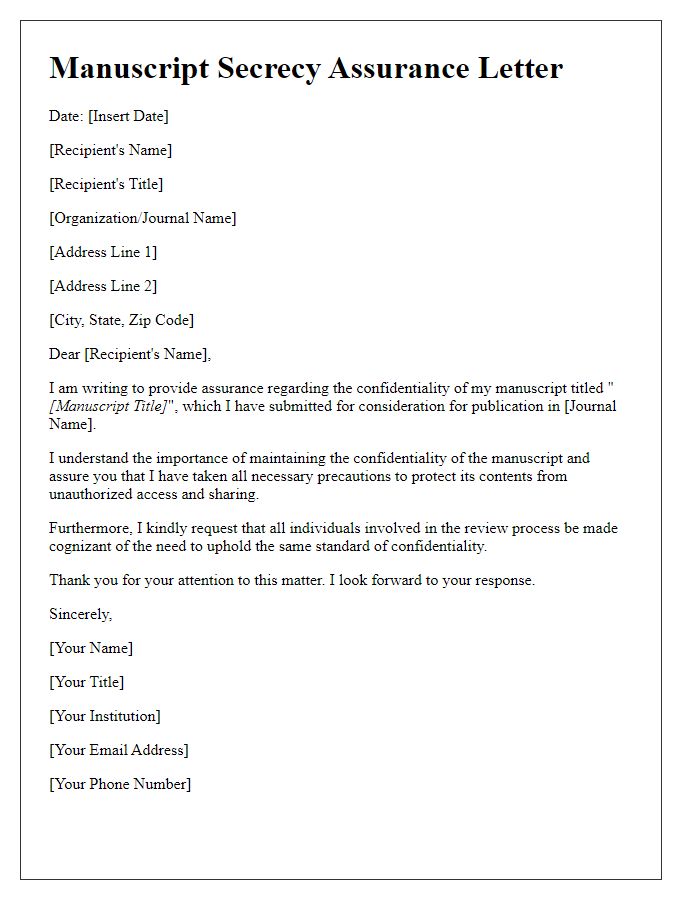 Letter template of manuscript secrecy assurance