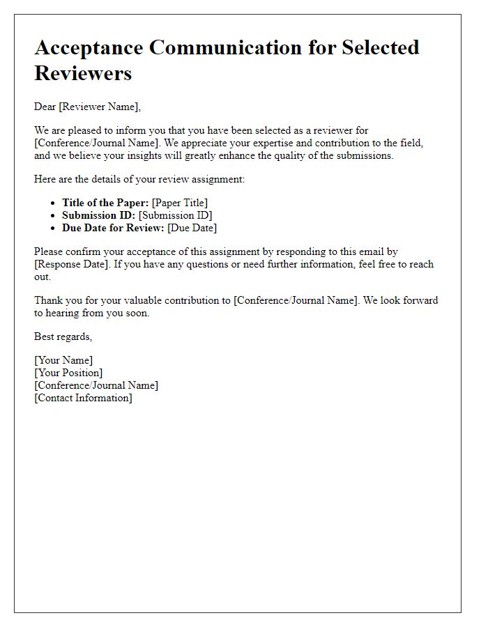 Letter template of acceptance communication for selected reviewers