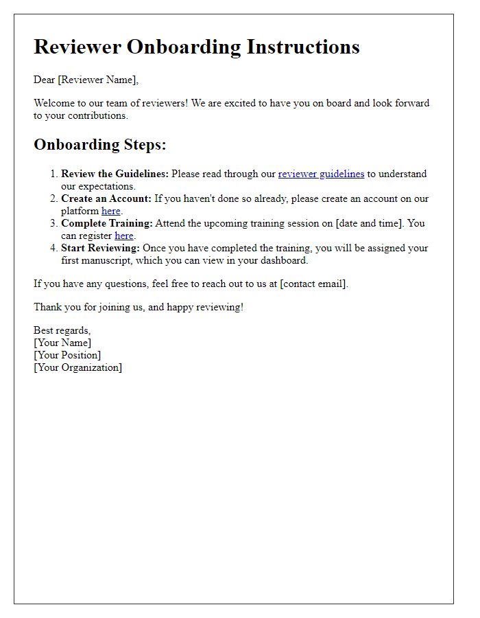 Letter template of reviewer onboarding instructions