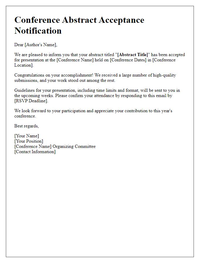 Letter template of conference abstract acceptance notification