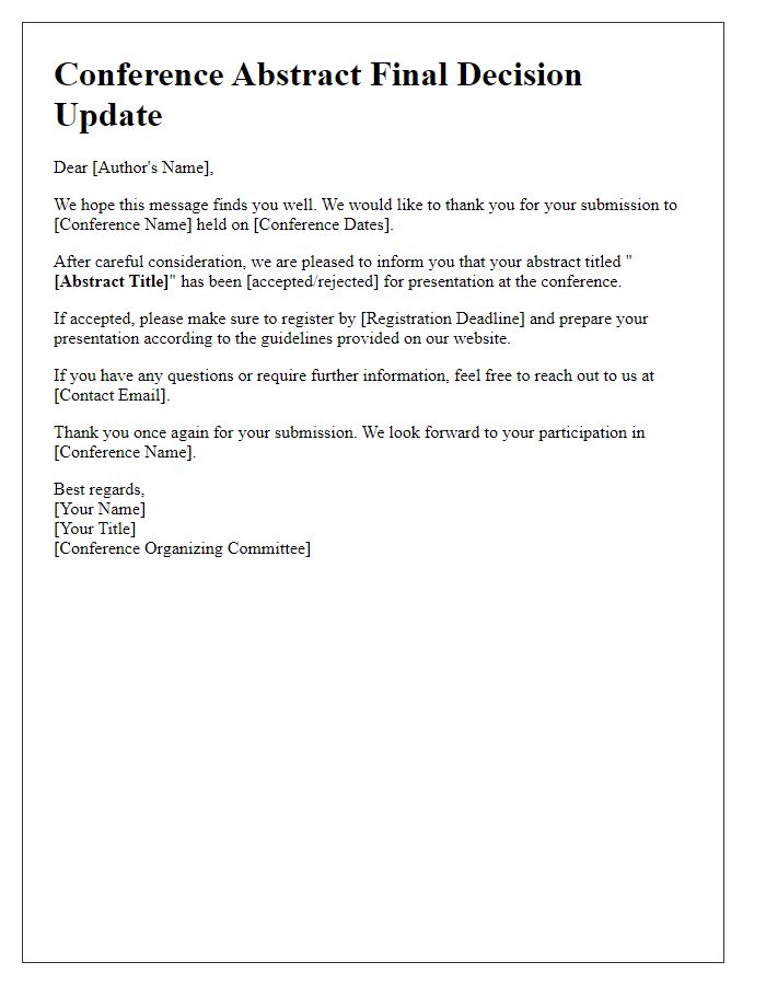 Letter template of conference abstract final decision update