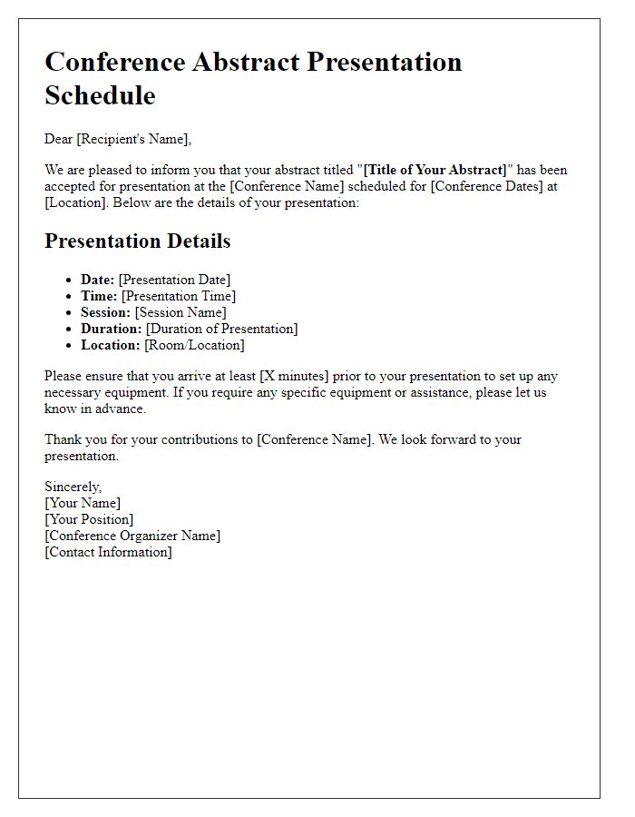 Letter template of conference abstract presentation schedule