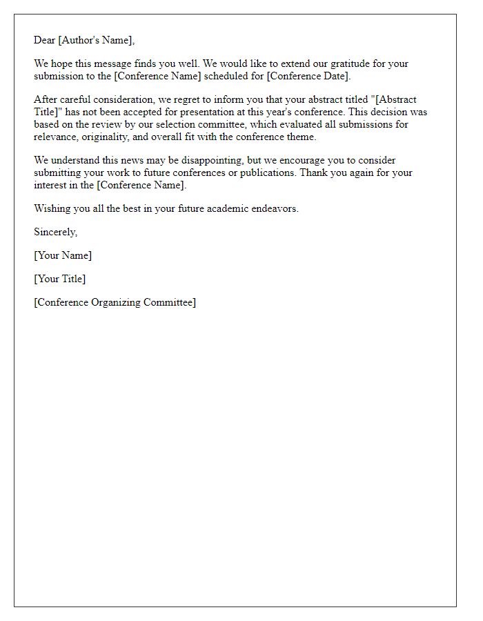 Letter template of conference abstract rejection notice