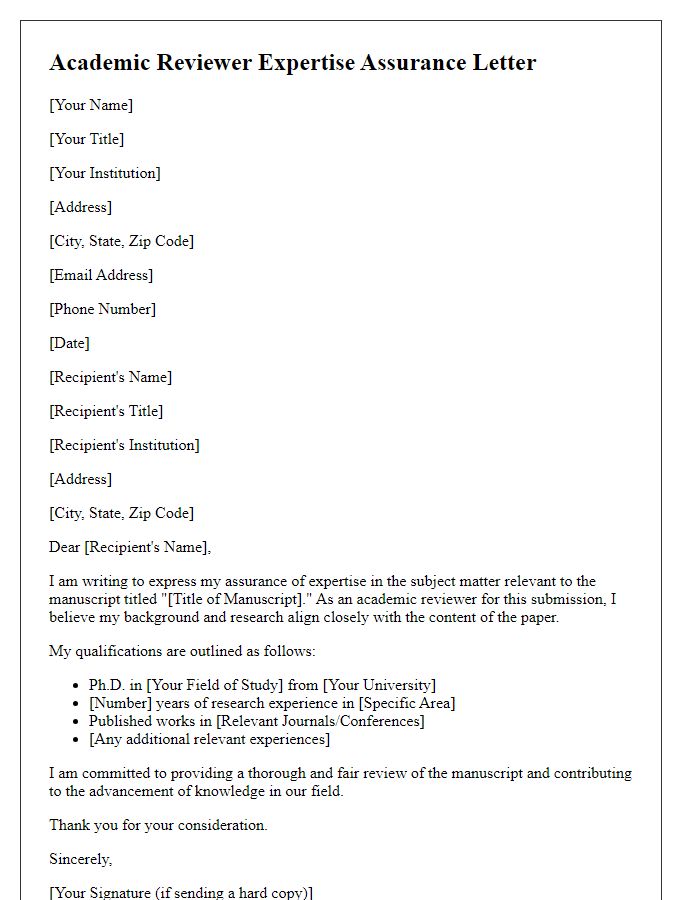 Letter template of academic reviewer expertise assurance