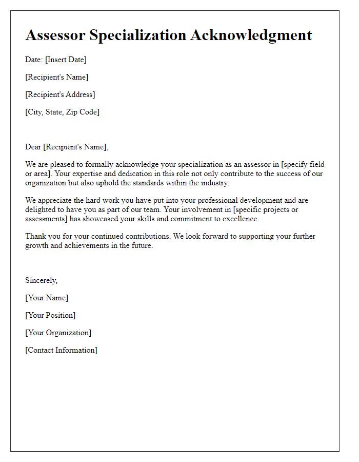 Letter template of assessor specialization acknowledgment