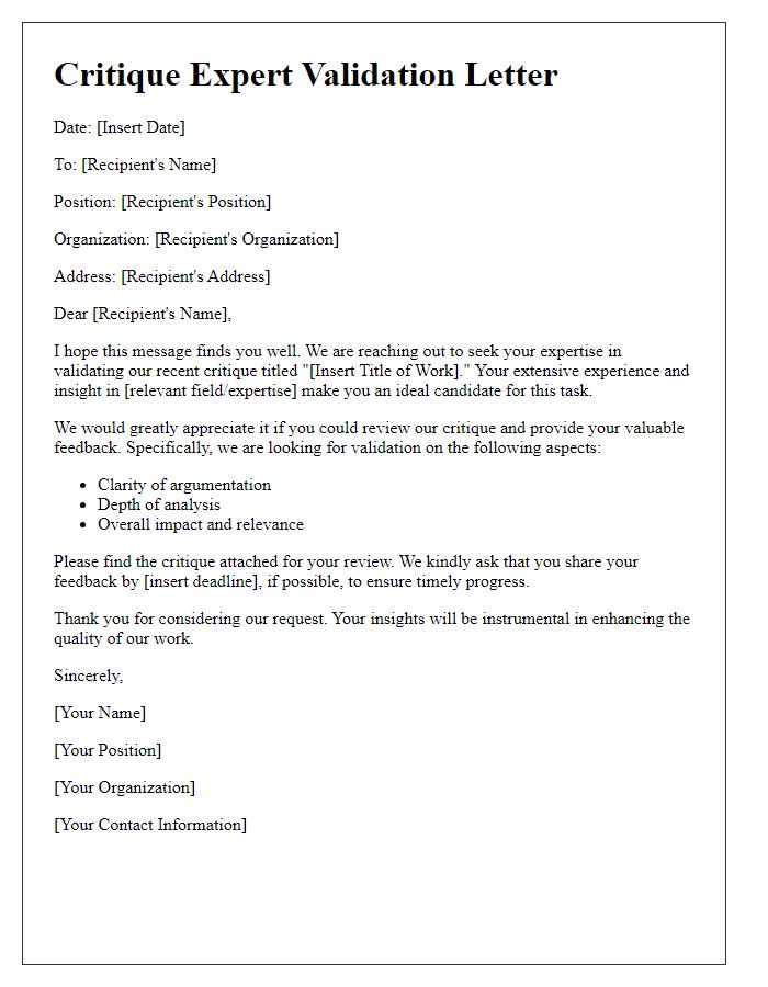 Letter template of critique expert validation