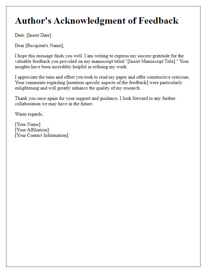 Letter template of Author's Acknowledgment of Feedback