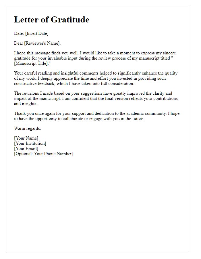 Letter template of Author's Gratitude for Reviewers' Input