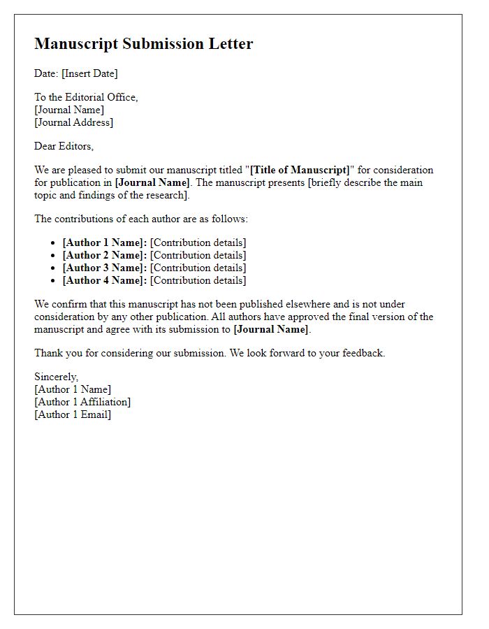 Letter template of manuscript initial submission including author contributions