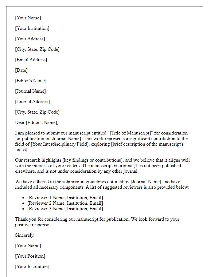 Letter template of manuscript initial submission for interdisciplinary journals