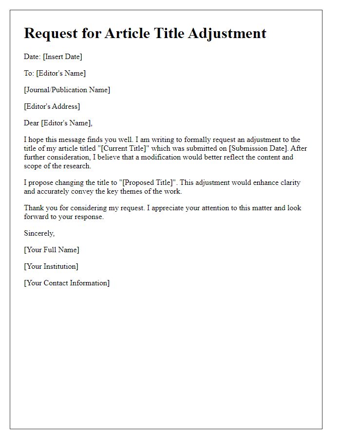 Letter template of article title adjustment request