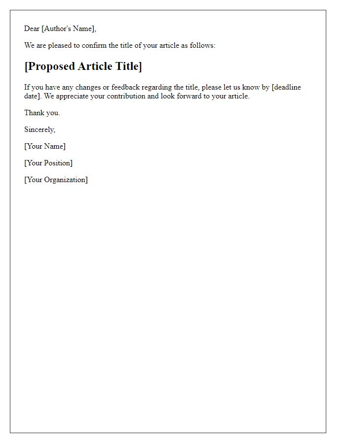 Letter template of article title confirmation