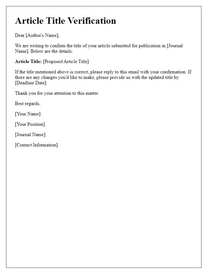 Letter template of article title verification