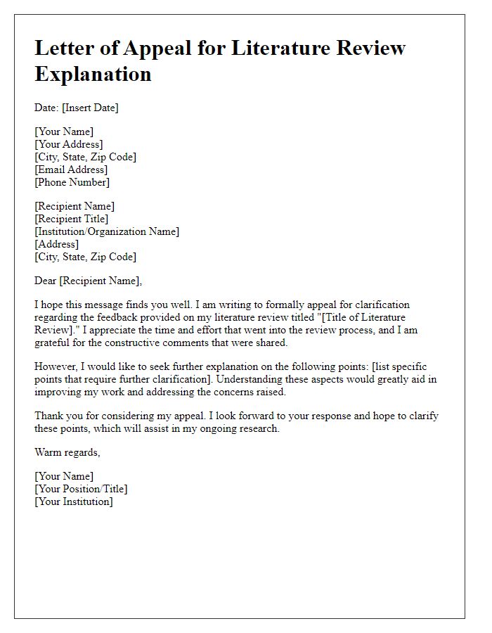 Letter template of appeal for literature review explanation