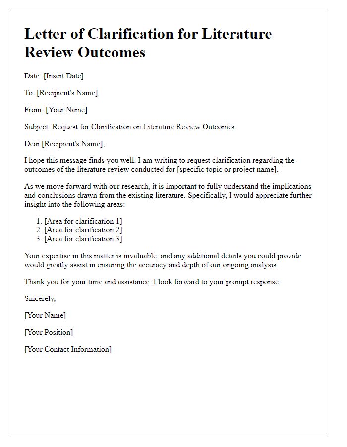 Letter template of clarification needed for literature review outcomes