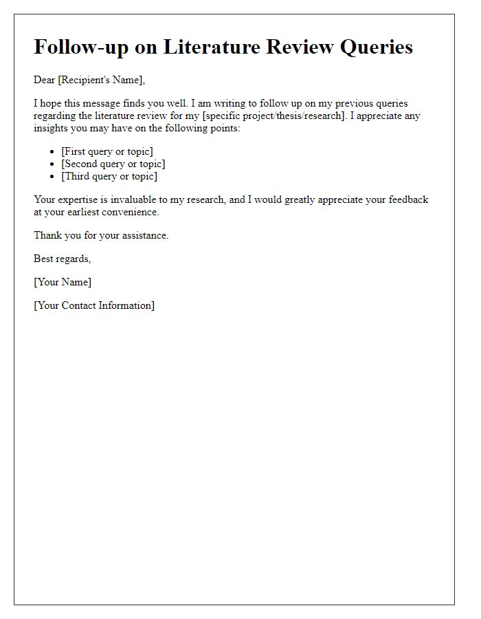 Letter template of follow-up on literature review queries