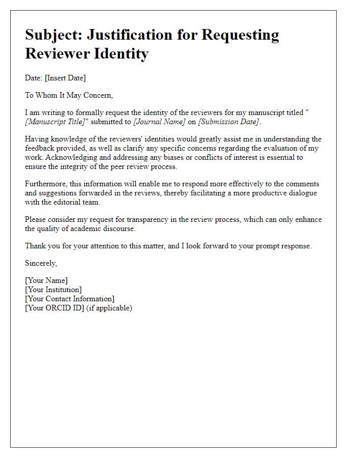 Letter template of justification for needing reviewer identity