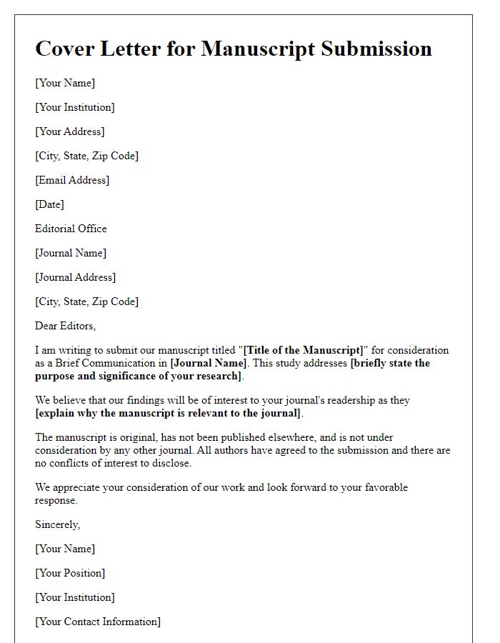 Letter template of journal manuscript submission for brief communications