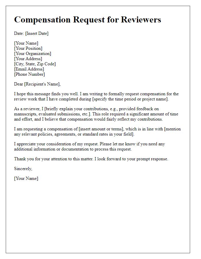 Letter template of compensation request for reviewers