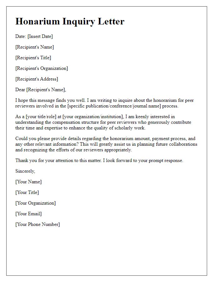 Letter template of honorarium inquiry for peer reviewers