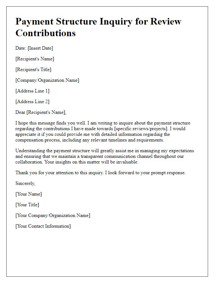 Letter template of payment structure inquiry for review contributions