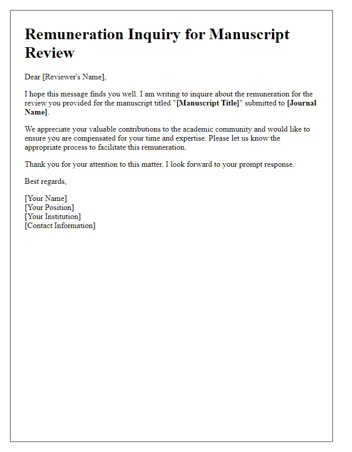 Letter template of remuneration inquiry for manuscript reviewers