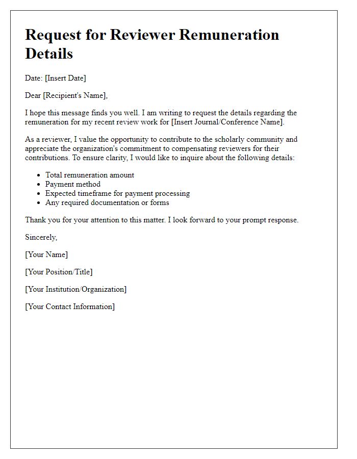 Letter template of reviewer remuneration details request