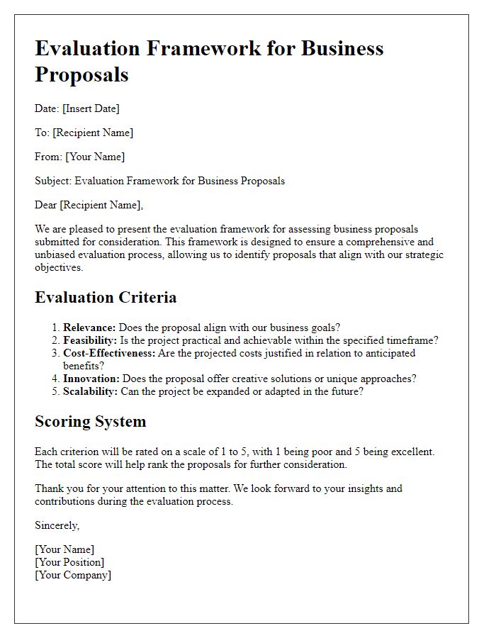 Letter template of evaluation frameworks for business proposals.