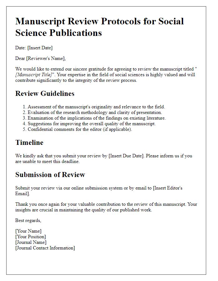 Letter template of manuscript review protocols for social science publications.