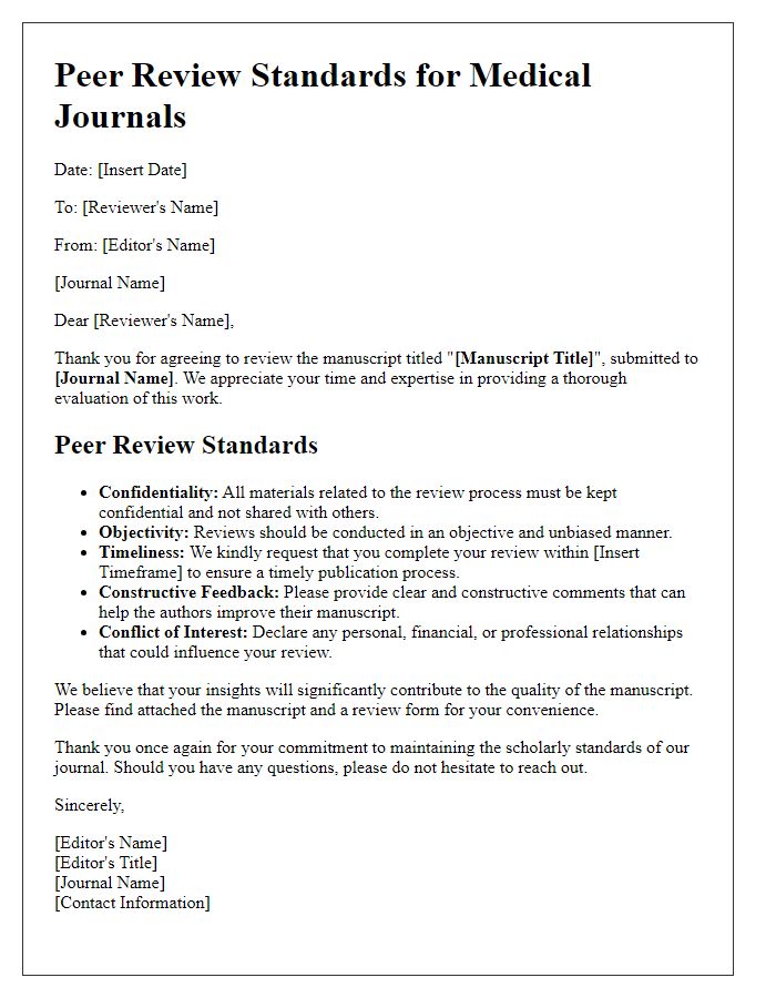 Letter template of peer review standards for medical journals.