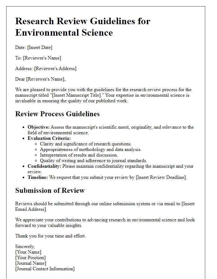 Letter template of research review guidelines for environmental science.