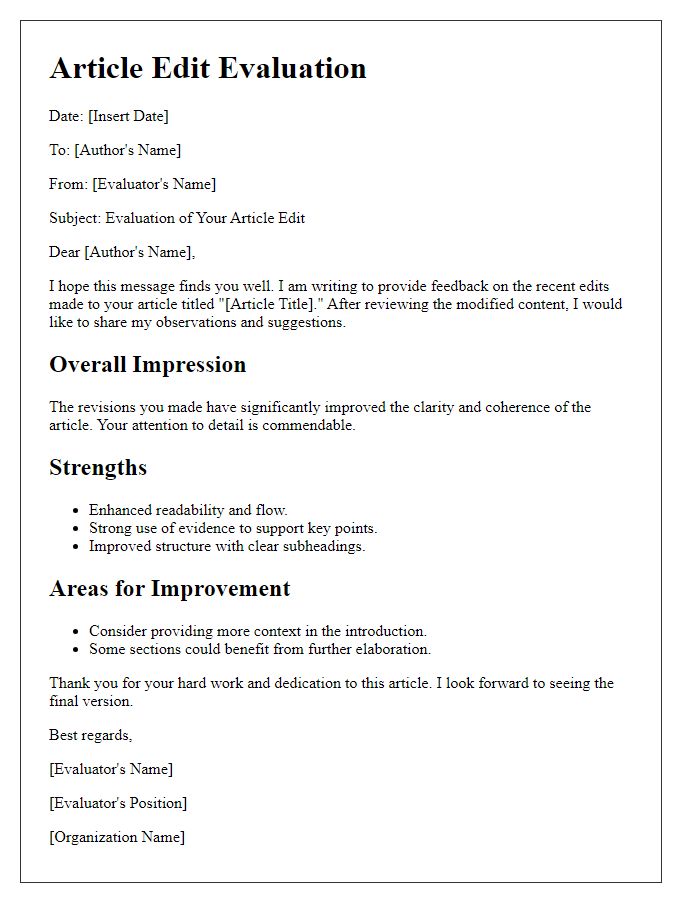 Letter template of Article Edit Evaluation