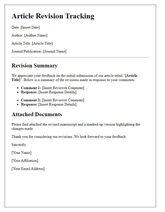 Letter template of Article Revision Tracking