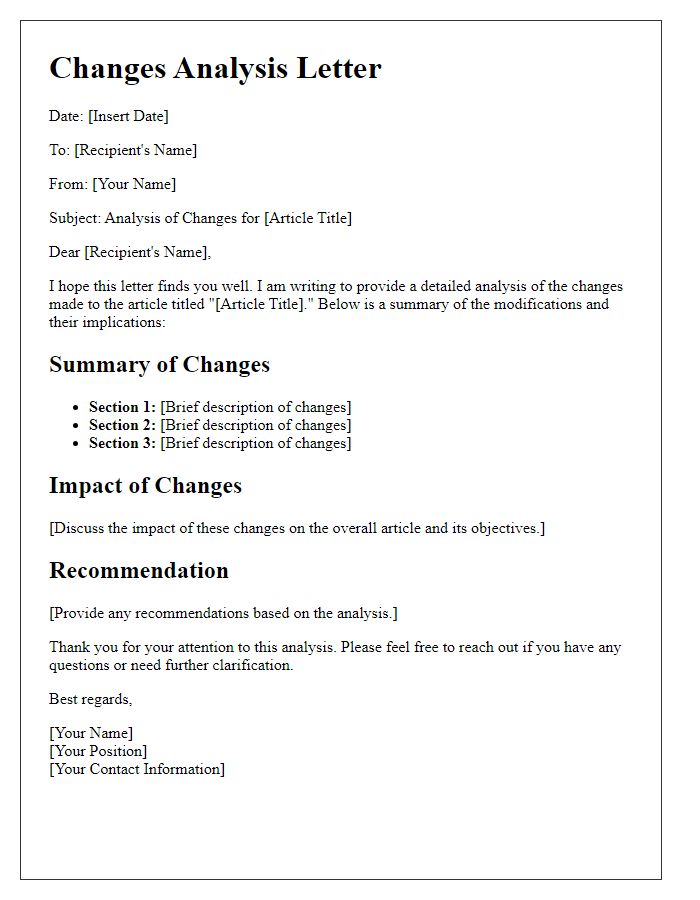 Letter template of Changes Analysis for Article