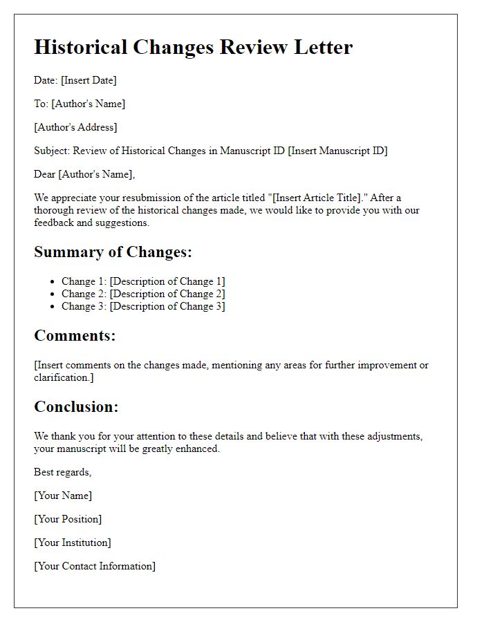 Letter template of Historical Changes Review for Article