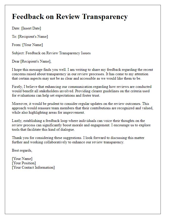 Letter template of feedback on review transparency issues