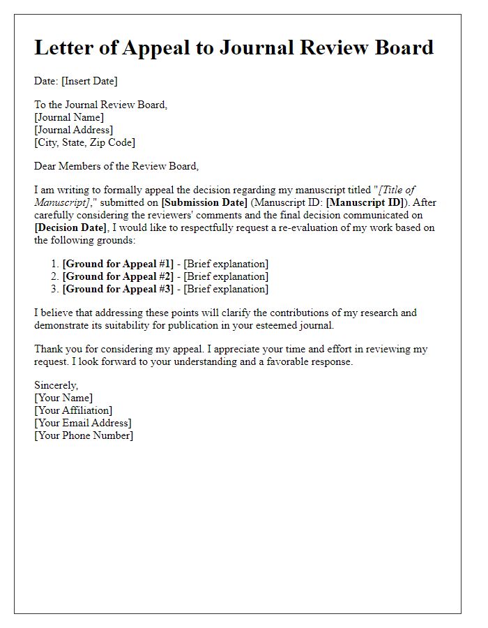 Letter template of appeal to journal review board decision