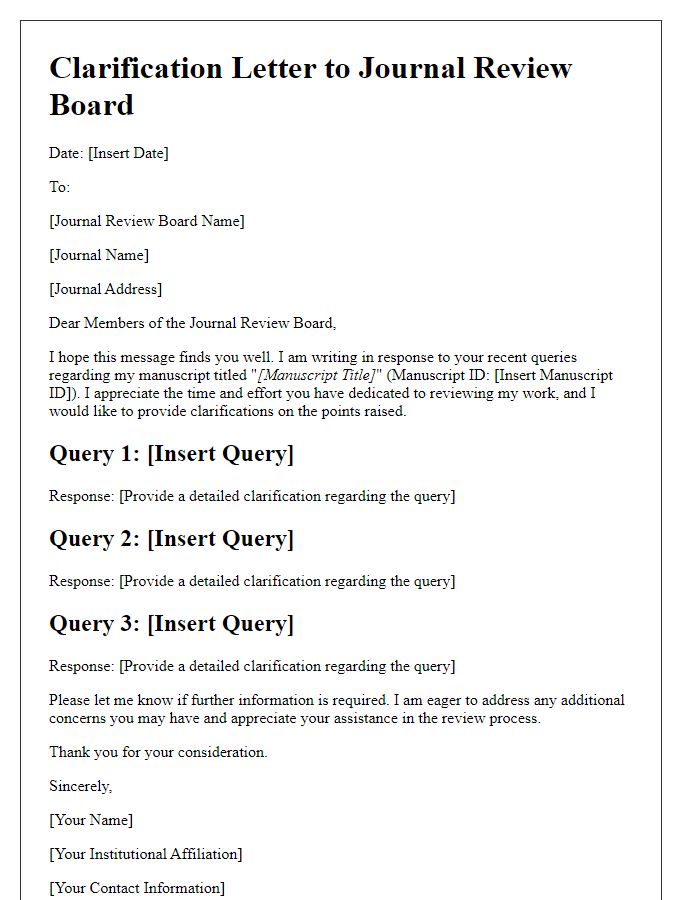 Letter template of clarification for journal review board queries