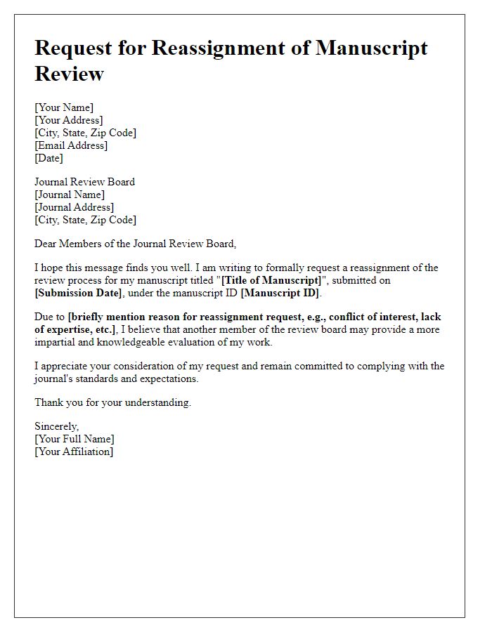 Letter template of reassignment request to journal review board