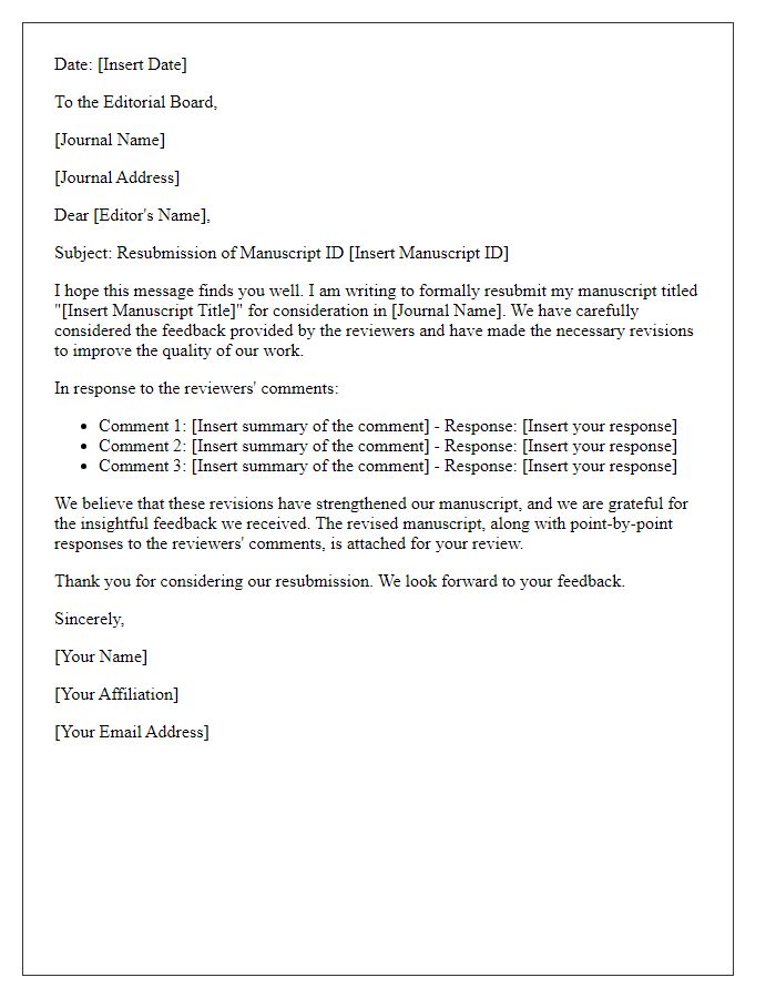 Letter template of resubmission to the journal review board