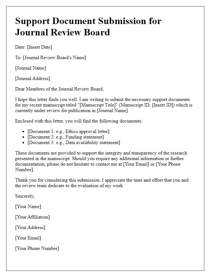 Letter template of support document submission for journal review board