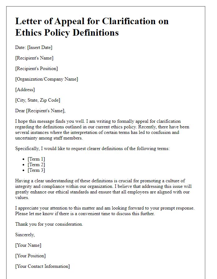 Letter template of appeal for ethics policy definitions