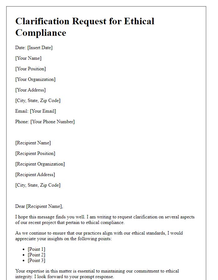 Letter template of clarification request for ethical compliance