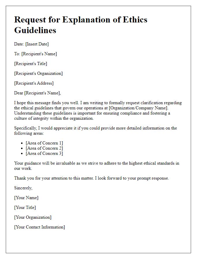 Letter template of request for explanation of ethics guidelines